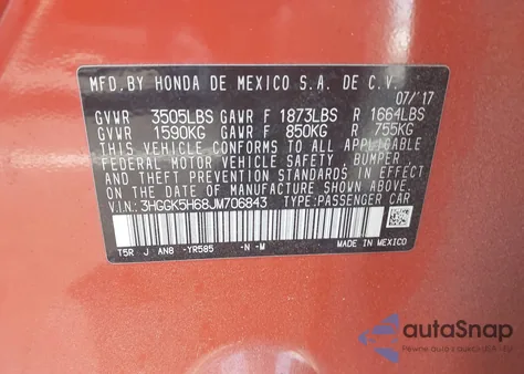 2018 Honda Fit Sport z USA, uszkodzony, nr VIN 3HGGK5H68JM706843